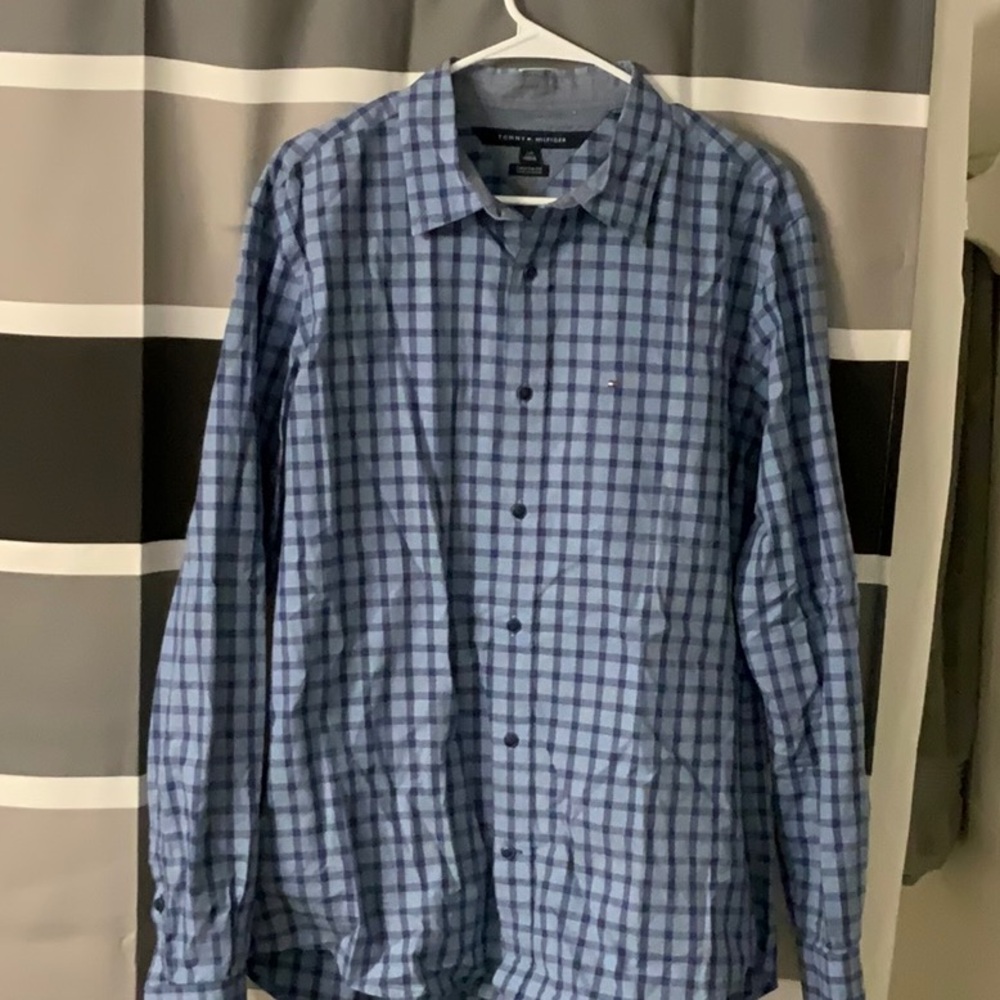 Tommy Hilfiger Light blue checkered dress shirt (Large)